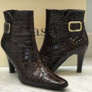 Bass Brown Florena Croc Patent Leather Ankle Boots